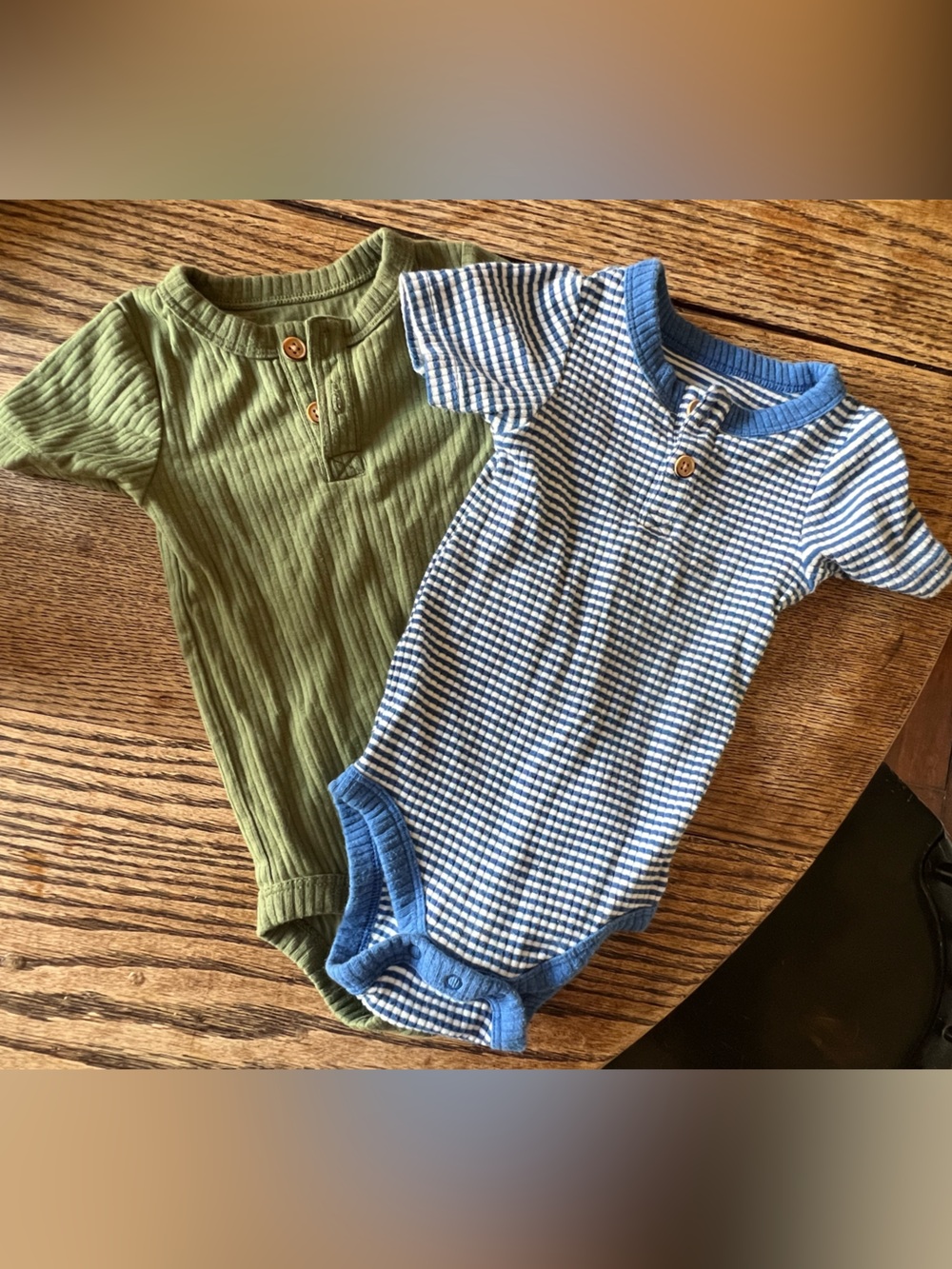 Cat & Jack Olive Green and Blue White Striped Ribbed Baby Bodysuits | 6-9 Months